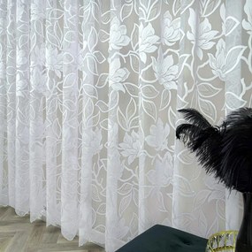 Firana żakardowa biała nowoczesna elegancka w kwiaty wys. 250 cm