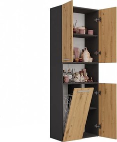 Meble łazienkowe, 174 x 30 x 60 cm, Antracyt / Dąb Artisan