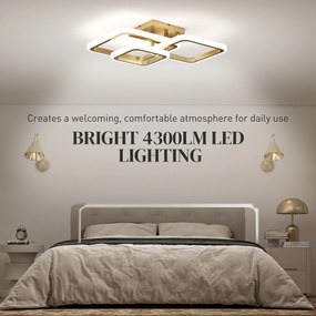 HOMCOM Lampa sufitowa LED 40W 4300LM 3500K/4500K/6000K Lampa sufitowa 3-ringowa, 48 x 46 x 13 cm, złoty