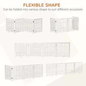 PawHut Składana bramka ochronna dla psów drewniana i stalowa biała 305x35x82 cm | Aosom PL