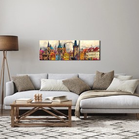 Obraz - Jesień w malowanym mieście (z zegarem) (90x30 cm)