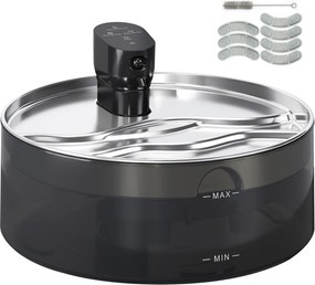 PawHut Fontanna dla Kotów 7L z Cichą Pompą LED, Filtrem z Aktywnym Węglem, Nierdzewna Stal, Łatwa w Czyszczeniu, 30,6 x 30,6 x 17,2 cm