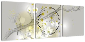 Obraz kwitnącej gałązki (z zegarem) (90x30 cm)