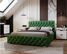 Emporius Elira łóżko tapicerowane 180x200 z pojemnikiem - tkanina velvet, glamour, pikowanie chesterfield - łóżko 180x200 zielony (Magic Velvet 2225)