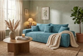 Sofa Rozkładana z Pojemnikiem Cordo z Weluru w Kolorze Niebieskim 265 cm - Sofiland