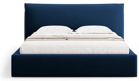 Ciemnoniebieskie tapicerowane łóżko dwuosobowe ze schowkiem i stelażem 160x200 cm Elio – Milo Casa
