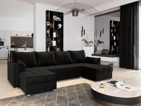 Masseno Narożnik NAKO z funkcją spania i pojemnikiem na pościel Narozniki U, Rozkładana sofa - Czarny, KRONOS 07