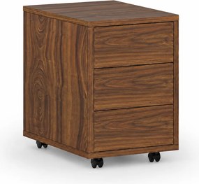 Kontenerek biurowy mobilny PRIMO WOOD, PUSH-lock, 3 szuflady, orzech