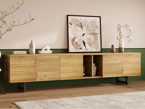 Meble TV 191x38x46,5 cm - z 5 drzwiami - Wykończenie drewnopodobne - MDF + płyta wiórowa - Kolor naturalny