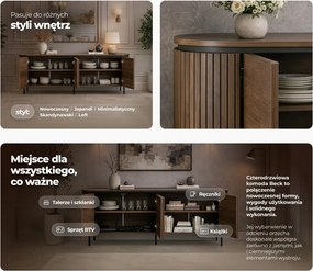 Owalna komoda z ryflowanymi wstawkami Beck 200 cm, orzech
