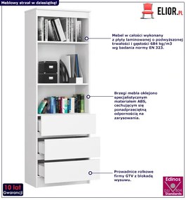Klasyczny regał na książki z szufladami biały - Chamat 3X