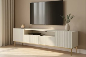 Szafka RTV Nicole 200 cm z wnęką i szufladami - kaszmir / złote nóżki