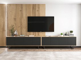 Zestaw zamykanych szafek rtv dąb wotan + czarny - Avila 14X