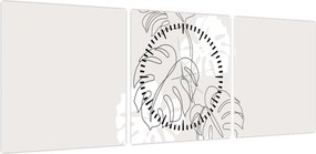 Obraz - Line art monstera N⁰3 (z zegarem) (90x30 cm)