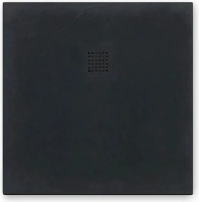 Brodzik kwadratowy "Milano" cienki czarny z żywicy imitującej kamień, antypoślizgowy, 80x80h cm