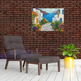 Obraz na szkle - Grecka uliczka (70x50 cm)
