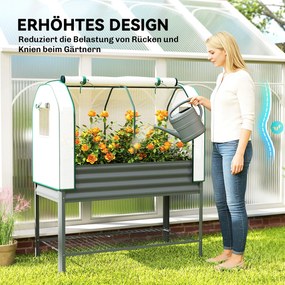 Outsunny Podwyższona grządka z nakładką szklarniową z metalu, skrzynia do sadzenia z półką, podwyższona 120 x 55 x 140 cm | Aosom PL
