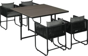 Outsunny Zestaw mebli ogrodowych 5 części Polirattan Stół 4 krzesła Stolik dodatkowy Elegancki szary | Aosom PL