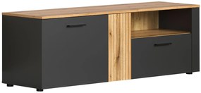 Szafka RTV z lamelami grafit + dąb evok K5-G65