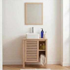 Zestaw łazienkowy 60cm dąb, umywalka, bateria i lustro TALIX