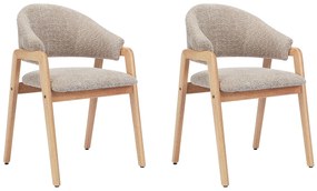 Zestaw 2 krzeseł z podłokietnikami z bukli i drewna kauczukowego - Taupe i naturalny - SOLUNA