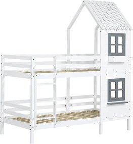 Łóżko piętrowe 90x200 cm z litego drewna - z stelażem na listwach - Białe i Szare