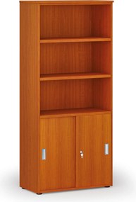 Szafa biurowa kombinowana PRIMO WOOD, drzwi przesuwne na 2 poziomach, 800 x 420 x 1781 mm, wiśnia