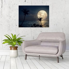 Obraz na szkle - Plaża pod pełnią księżyca (70x50 cm)