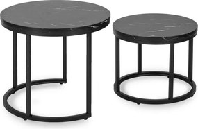 Zestaw Stolików Kawowych MAURO 43 cm/53 cm Czarny Marmur Nowoczesny Glamour