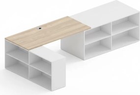 Biurko z przestrzenią do przechowywania BLOCK B02, 320x160 cm, biały/dąb naturalny
