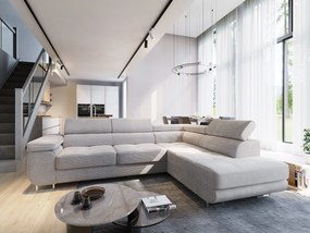 Masseno Narożnik APIRO z funkcją spania i pojemnikiem na pościel Narozniki L, Rozkładana sofa - Kremowy, POSO 100