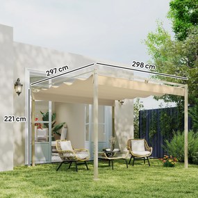 Outsunny Pergola ogrodowa 3 x 3 m z chowanym dachem, pawilon, daszek przeciwsłoneczny, UPF30+, Khaki | Aosom PL