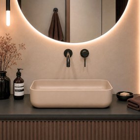 Massi Umywalka ceramiczna nablatowa prostokątna beżowa FLOW Latte 60 cm