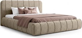 Łóżko Tapicerowane Slim 140x200 cm DAVEN z Pojemnikiem Beżowe Boucle Glamour