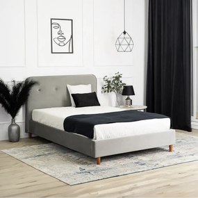 Łóżko Tapicerowane 120x200 cm ze Stelażem Jednoosobowe DENNIS Jasnoszare Welurowe