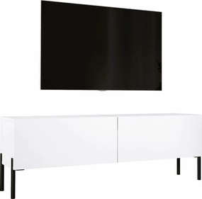 Szafka RTV: Biała matowa, nogi czarne, 140 x 52 x 32 cm
