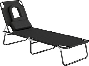 Outsunny Leżak z otworem na twarz i poduszką, składany, wodoodporny pokrowiec, metalowa rama, czarny | Aosom PL