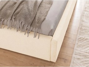 Kremowe tapicerowane łóżko dwuosobowe ze schowkiem i stelażem 140x200 cm Cille – Ropez