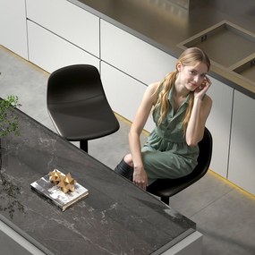 HOMCOM Zestaw 2 krzeseł barowych, obrotowe, z oparciem i podnóżkiem, podstawa metalowa, Sztuczna skóra, Czarny