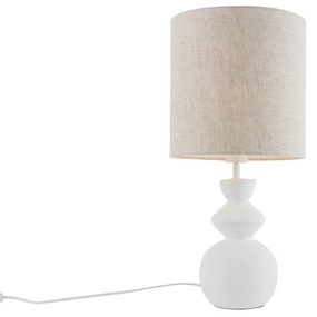 Designerska lampa stołowa biała z abażurem z tkaniny w kolorze jasnoszarym 25 cm - AlisiaDesignerski Oswietlenie wewnetrzne
