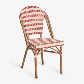 Zestaw 4 Sztaplowanych Krzeseł Do Jadalni Z Technorattanu I Aluminium Solange Bistro Kremowa - Ruby Red - Sklum