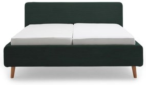 Ciemnozielone tapicerowane łóżko dwuosobowe ze schowkiem i stelażem 180x200 cm Mattis Cord – Meise Möbel