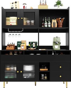 Wysoka komoda kuchenna - 145 x 39 x 171 cm - z 4 drzwiami szklanymi + 5 szufladami - MDF - biała