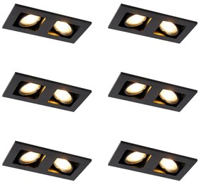 Zestaw 6 reflektorów wpuszczanych czarnych prostokątnych 2-punktowych - Qure