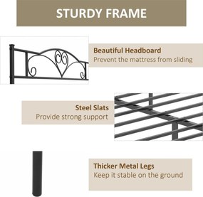 HOMCOM Rama łóżka metalowa z zagłówkiem, udźwig 300 kg, 145L x 211B x 106H cm, Schwarz