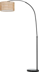 HOMCOM Lampa stojąca z abażurem z liny konopnej, regulowana wysokość, wyłącznik nożny, metal, czarna