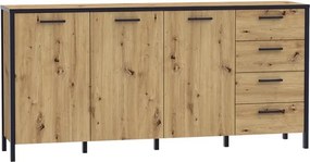 Szeroka komoda trzydrzwiowa z 4 szufladami loft Kirikus 243