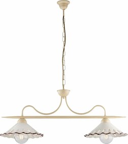 Żyrandol Osteria z lakierowanego żelaza w kolorze kości słoniowej, dekor decapé, ceramiczne dyfuzory biało-brązowe Ø30 cm, 2 światła, 83x30 cm