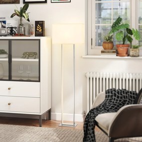 HOMCOM Nowoczesna lampa podłogowa, 3 tryby, włącznik nożny, regulowana jasność, lniany klosz, Biała