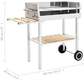 Grill węglowy srebrny na wózku z 2 półkami H1-P15